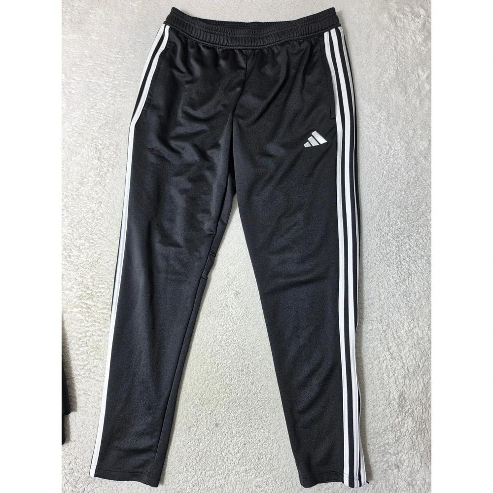 Adidas Track Pants Mens L Black White 3-Stripe Aeroready Tapered Joggers 32/30
